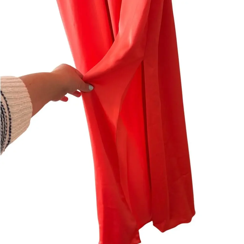 Ramy Brook Maxi Dress Size 12 Guava Coral Pink Satin Corset Plunge Neck Dress